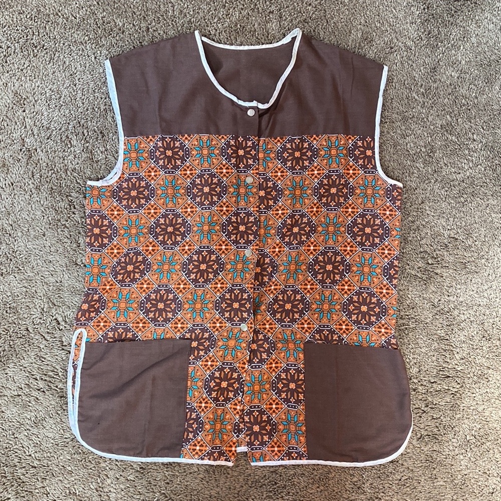 VTG 70’s Southwest Novelty Print Artist Art Smock Blouse Top - Picture 3 of 9
